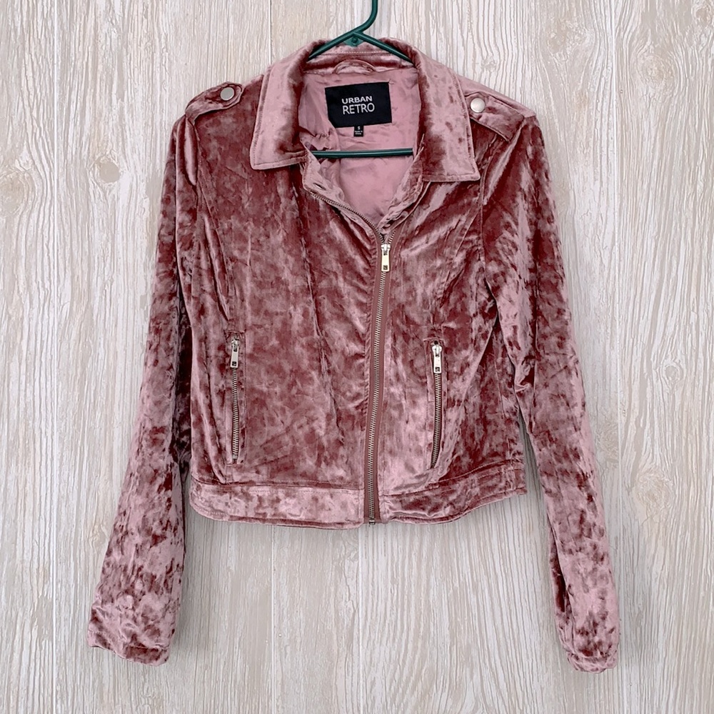 Pink Crushed Velvet Moto Jacket